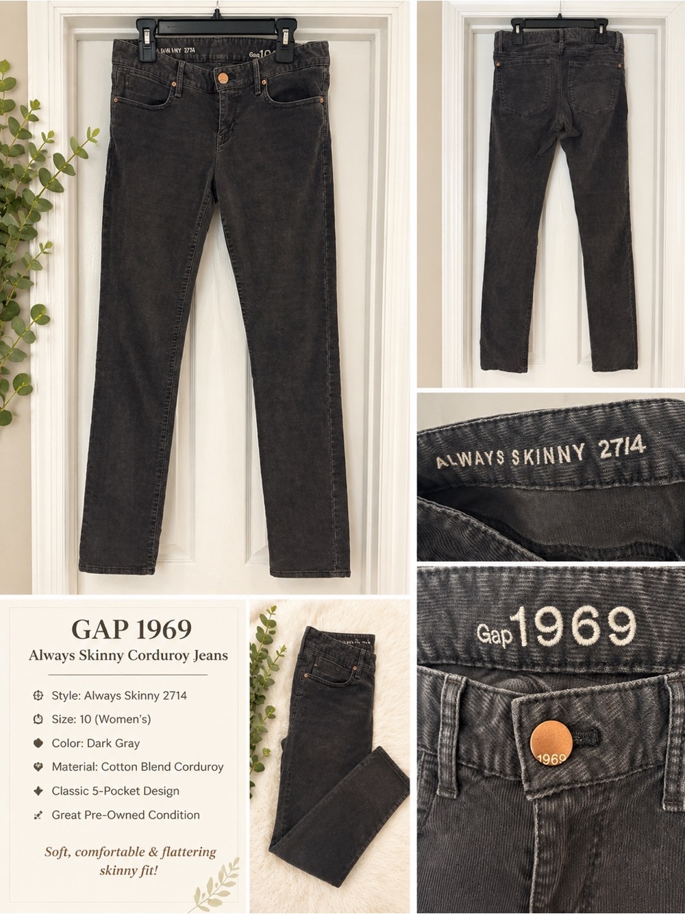 GAP 1969 Always Skinny Corduroy Jeans - Dark Gray